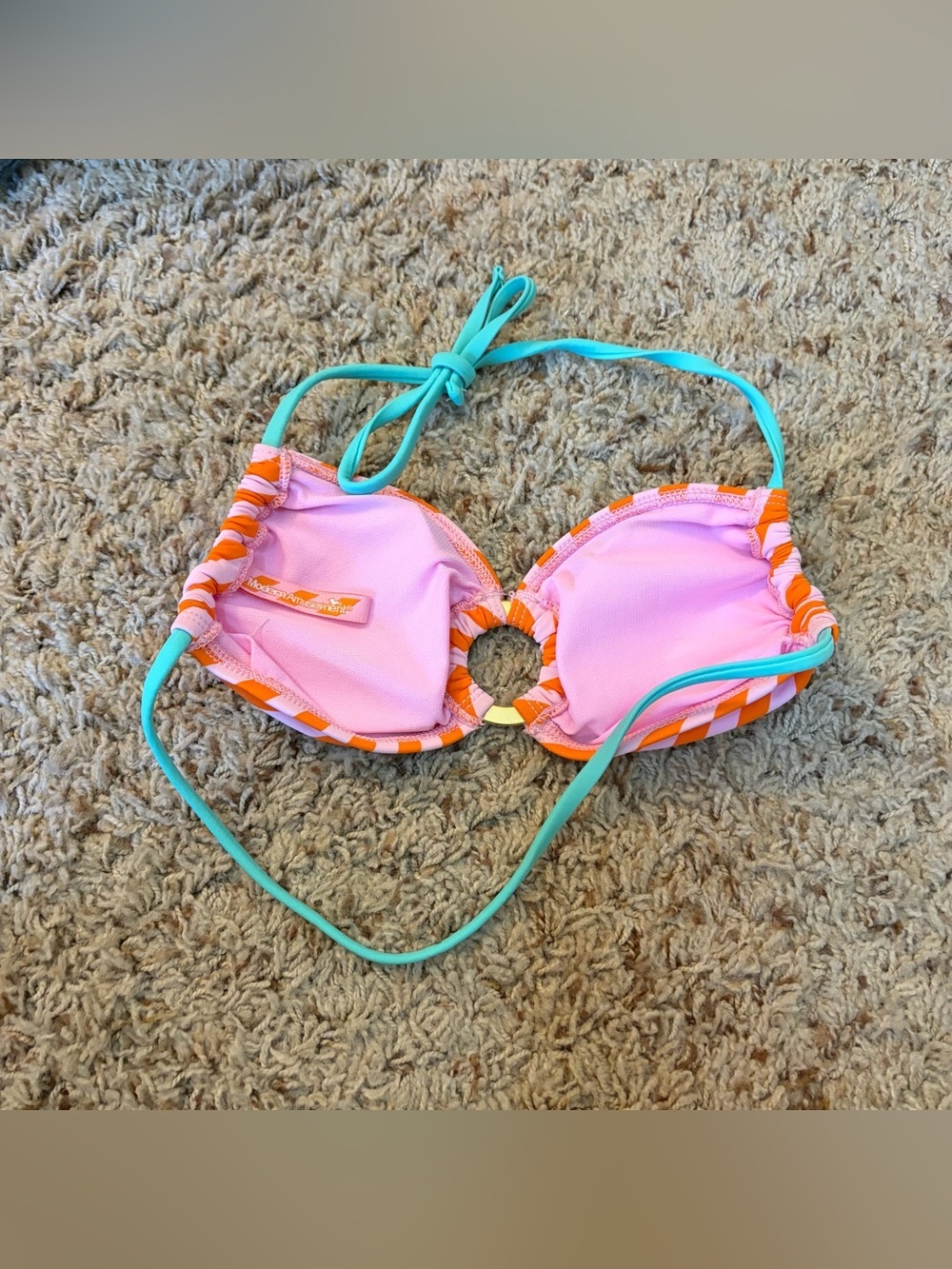 Modern Amusement Pink and Orange Bikini Top Small - Picture 2 of 5